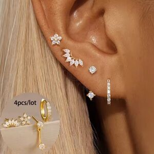 Elegant Gold and Silver Crystal Earring Set